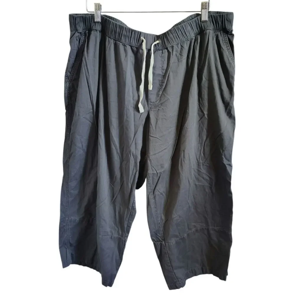Pact Organic Cotton Cropped Wide Leg Pull-On Pants Drawstring Navy Women's XXXL